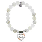 White Chalcedony Gemstone Bracelet with Heart Family Sterling Silver Charm