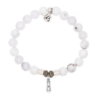 White Chalcedony Gemstone Bracelet with Lighthouse Sterling Silver Charm