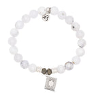 White Chalcedony Gemstone Bracelet with Memories Sterling Silver Charm