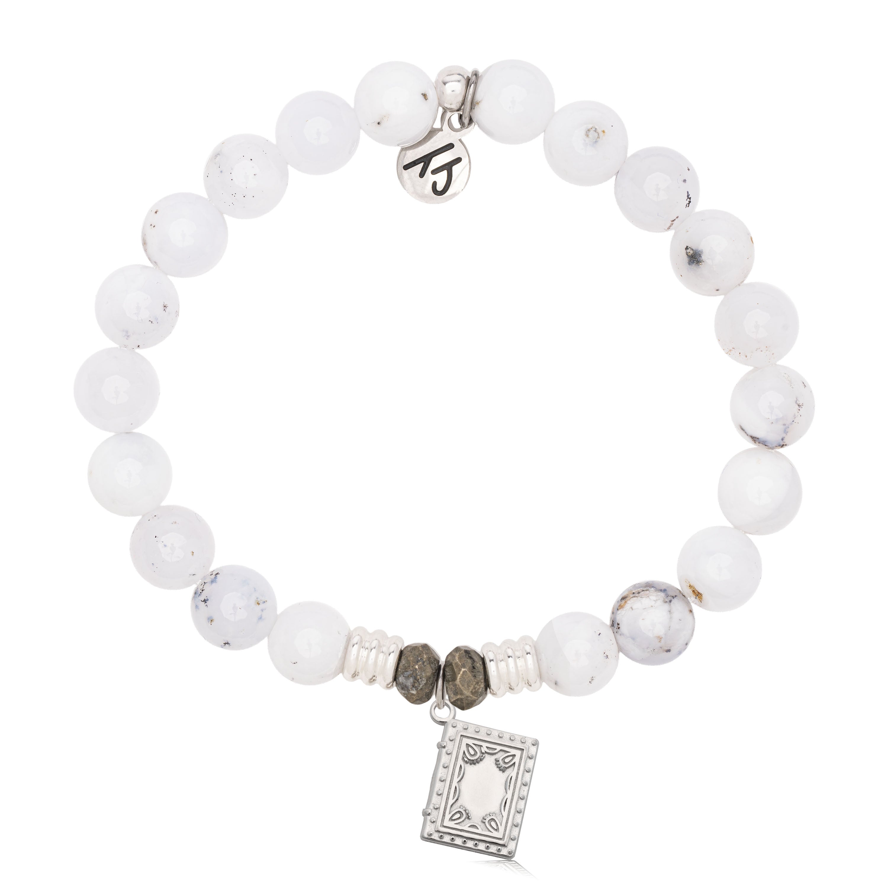 White Chalcedony Gemstone Bracelet with Memories Sterling Silver Charm