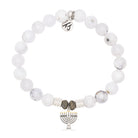 White Chalcedony Gemstone Bracelet with Menorah Sterling Silver Charm