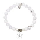 White Chalcedony Gemstone Bracelet with Mom Star Sterling Silver Charm