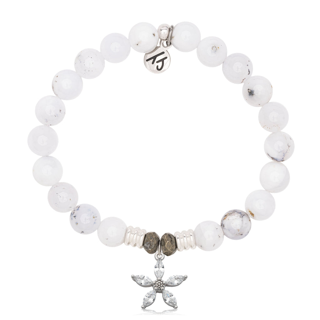 White Chalcedony Gemstone Bracelet with Renewal Sterling Silver Charm