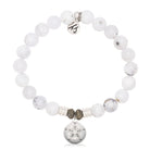White Chalcedony Gemstone Bracelet with Sand Dollar CZ Sterling Silver Charm