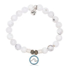 White Chalcedony Gemstone Bracelet with Serenity Wave Sterling Silver Charm