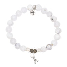 White Chalcedony Gemstone Bracelet with Skis Sterling Silver Charm
