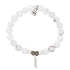 White Chalcedony Gemstone Bracelet with Stand by Me Sterling Silver Charm