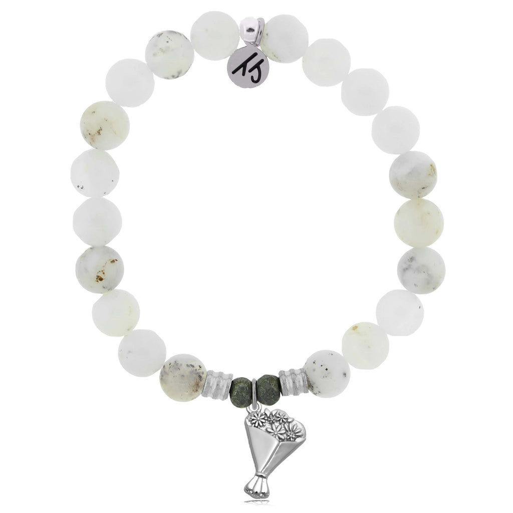 White Chalcedony Gemstone Bracelet with Thinking of You Sterling Silver Charm