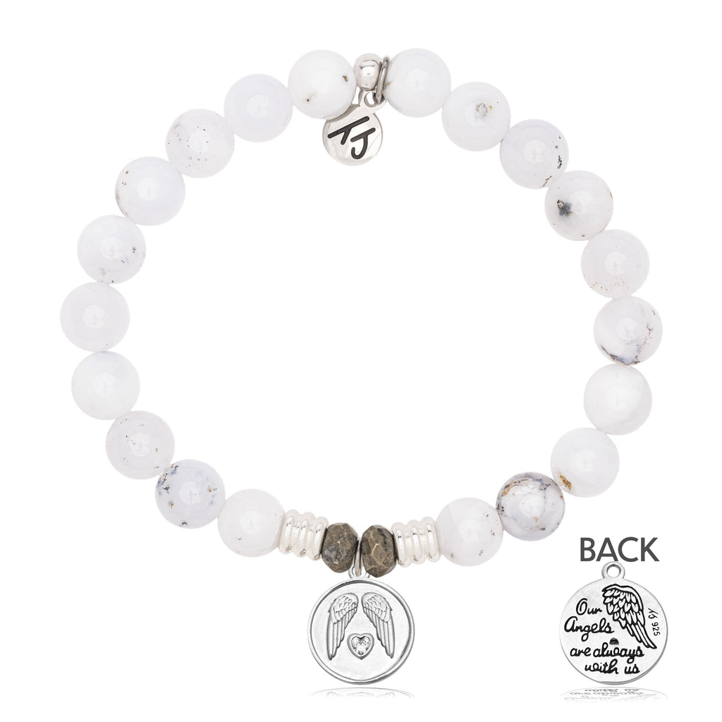 White Chalcedony Stone Bracelet with Guardian Sterling Silver Charm