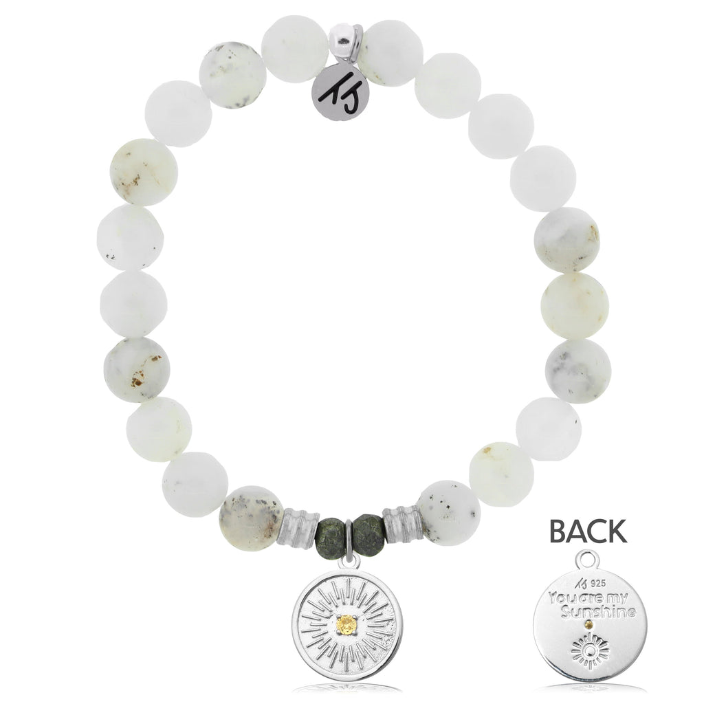 White Chalcedony Stone Bracelet with You are my Sunshine Sterling Silver Charm