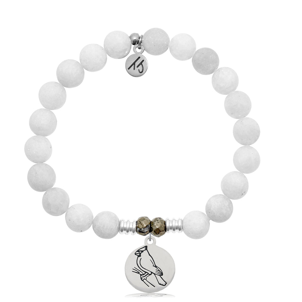White Moonstone Gemstone Bracelet with Cardinal Sterling Silver Charm