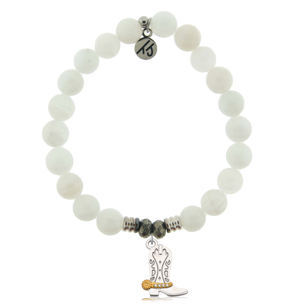 White Moonstone Gemstone Bracelet with Cowboy Sterling Silver Charm