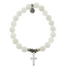 White Moonstone Gemstone Bracelet with Cross Sterling Silver Charm