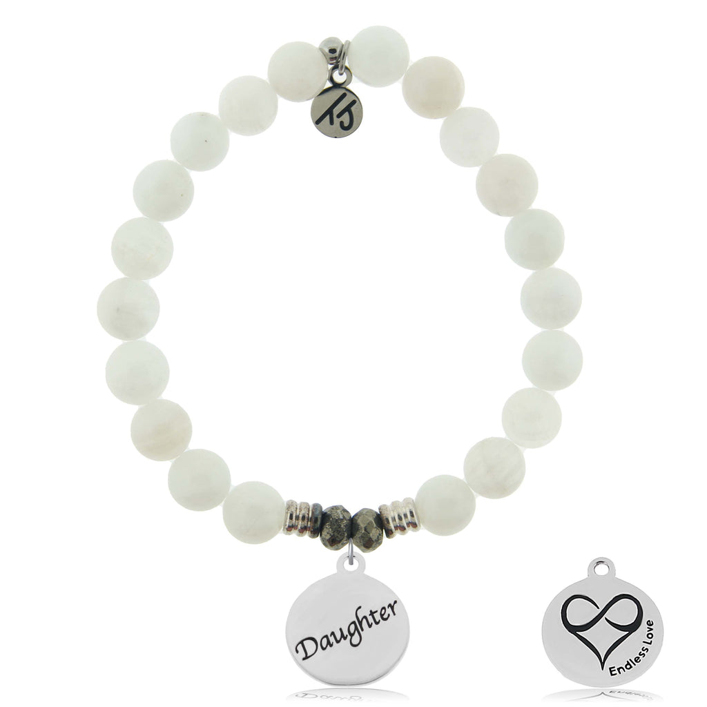 White Moonstone Gemstone Bracelet with Daughter Sterling Silver Charm