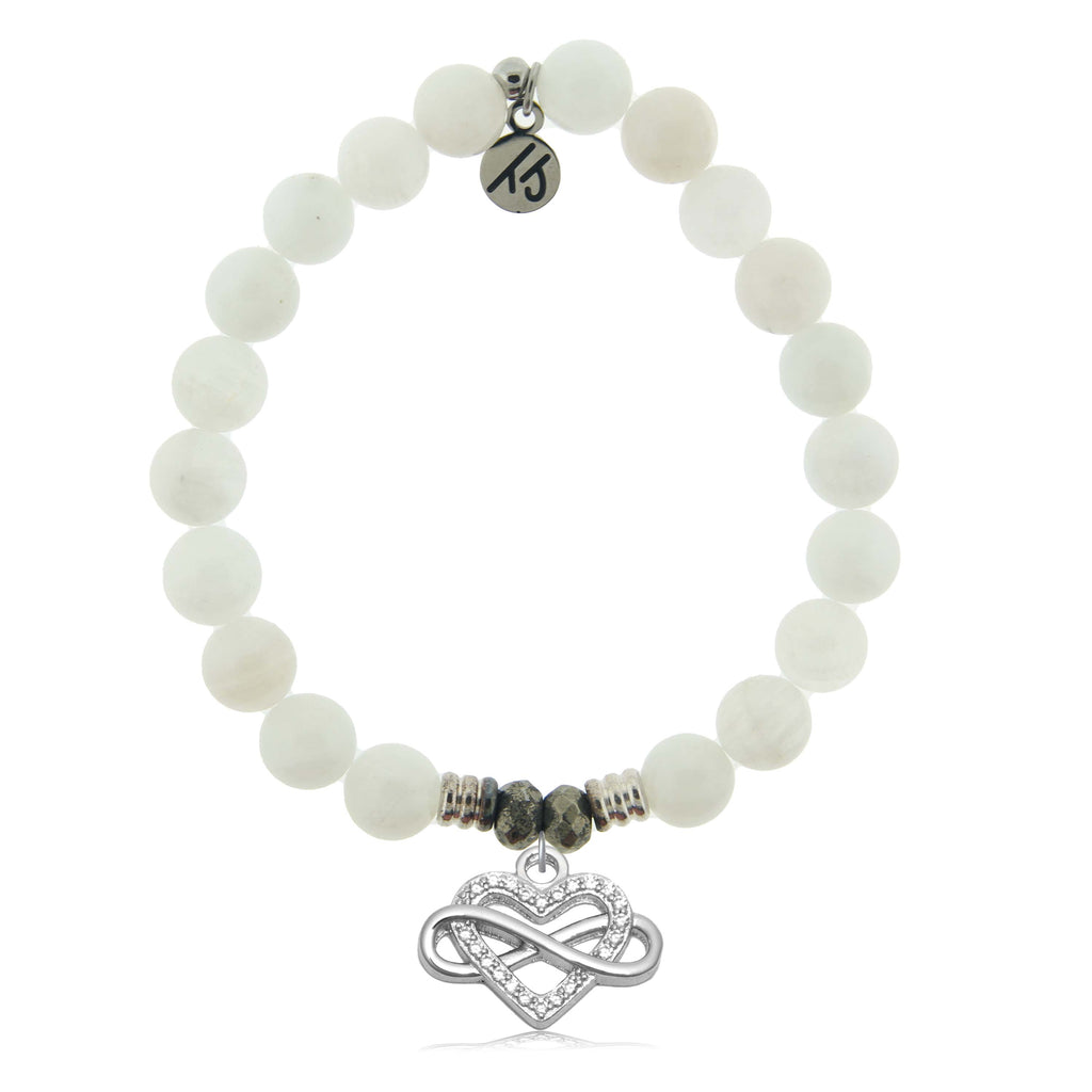 White Moonstone Gemstone Bracelet with Endless Love Sterling Silver Charm