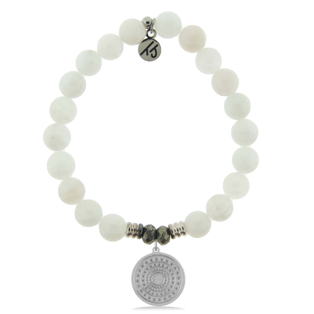 White Moonstone Gemstone Bracelet with Family Circle Sterling Silver Charm