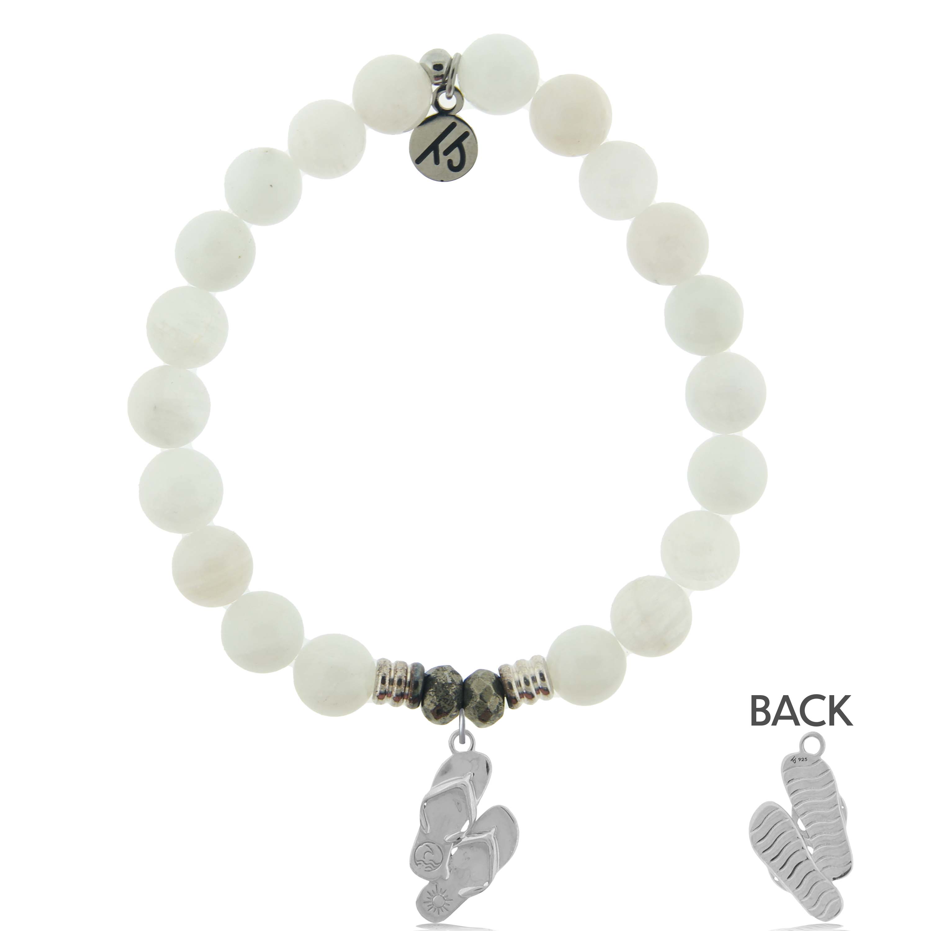 White Moonstone Gemstone Bracelet with Flip Flop Sterling Silver Charm