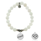 White Moonstone Gemstone Bracelet with Friend Sterling Silver Charm