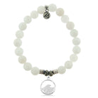 White Moonstone Gemstone Bracelet with Hammered Waves Sterling Silver Charm