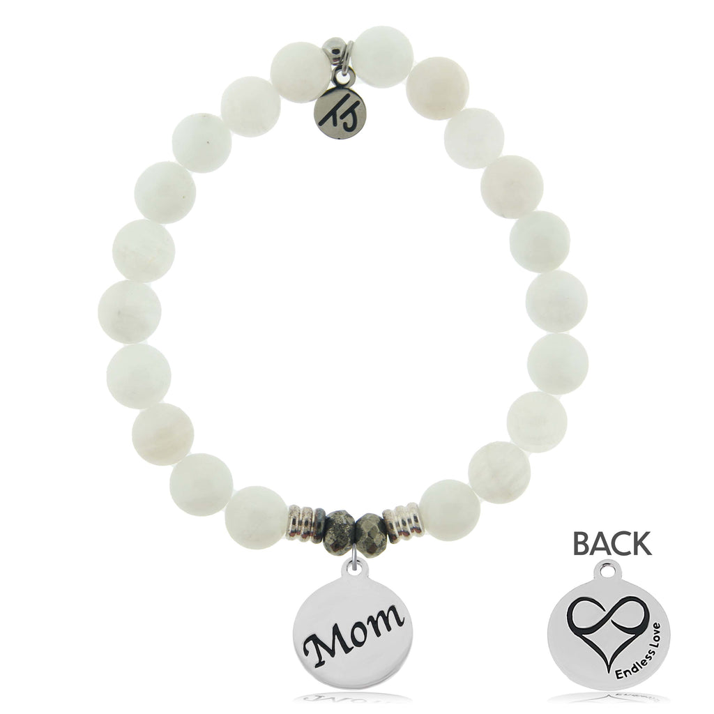White Moonstone Gemstone Bracelet with Mom Sterling Silver Charm