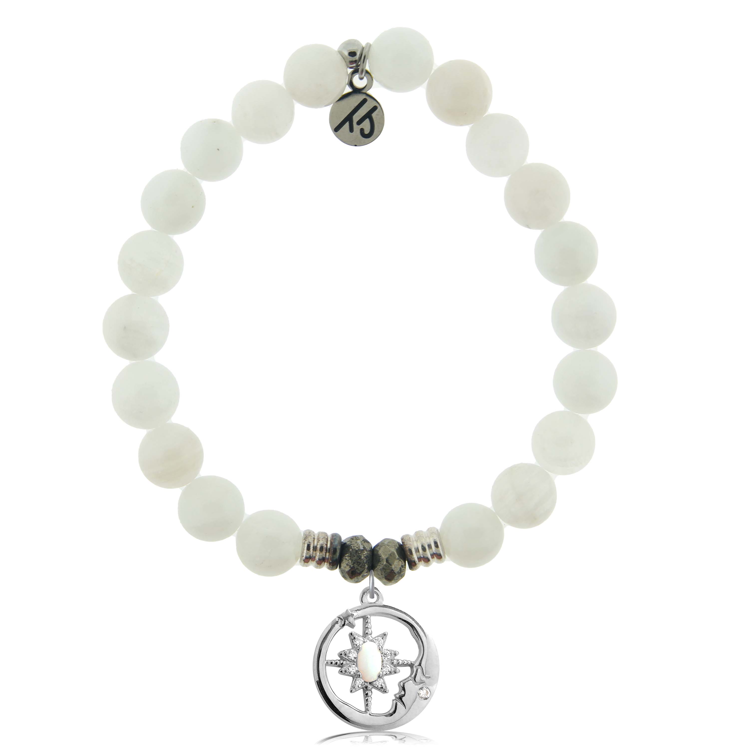 White Moonstone Gemstone Bracelet with Moonlight Sterling Silver Charm