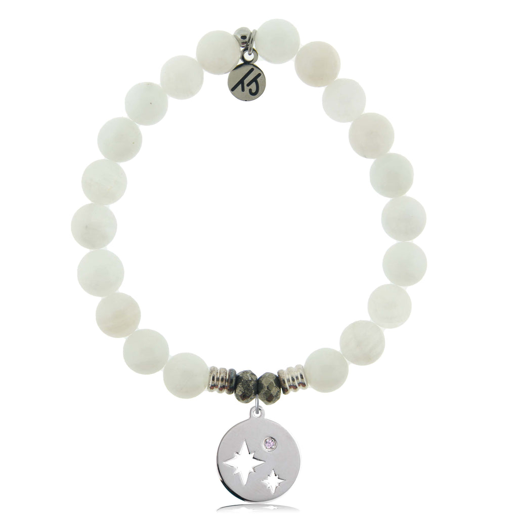 White Moonstone Gemstone Bracelet with Mother Daughter Sterling Silver Charm