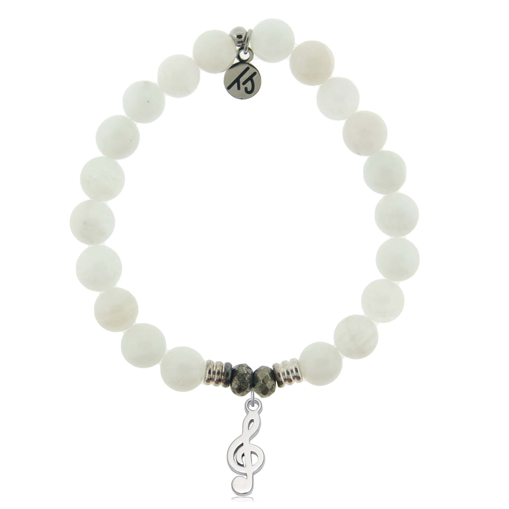 White Moonstone Gemstone Bracelet with Music Note Sterling Silver Charm