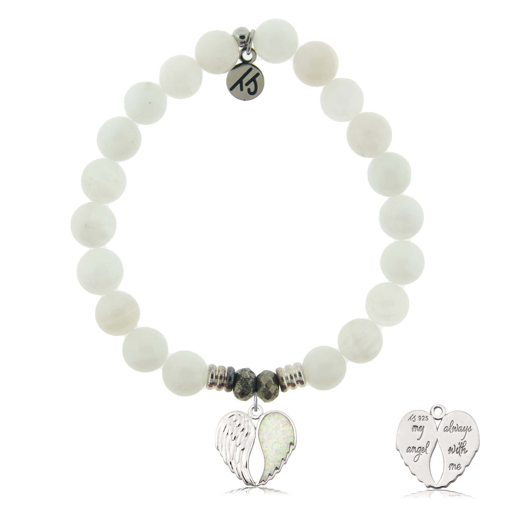 White Moonstone Gemstone Bracelet with My Angel Sterling Silver Charm