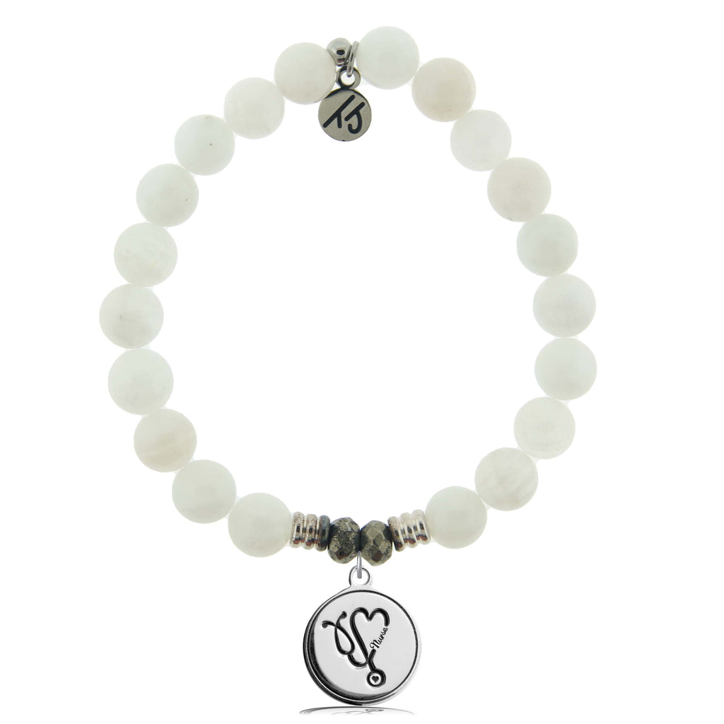 White Moonstone Gemstone Bracelet with Nurse Sterling Silver Charm