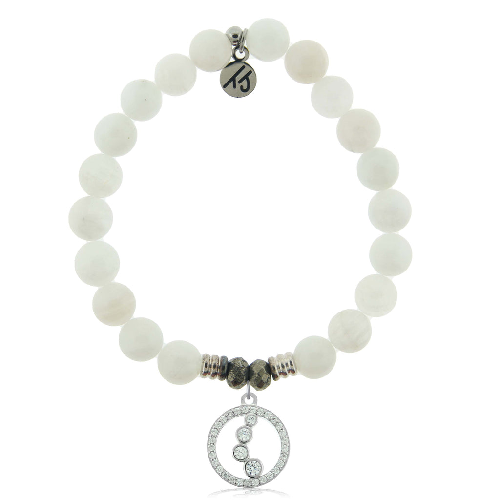 White Moonstone Gemstone Bracelet with One Step at a Time Sterling Silver Charm