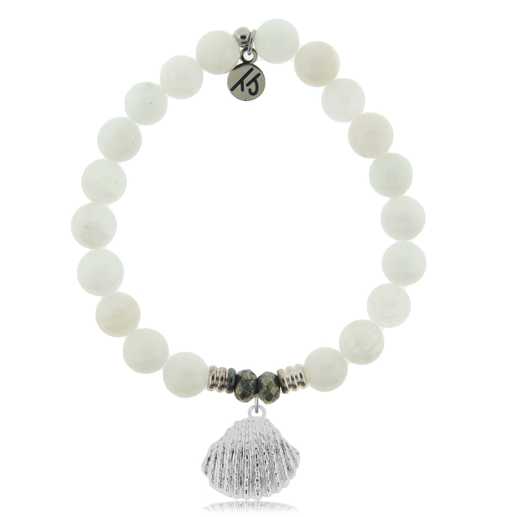 White Moonstone Gemstone Bracelet with Seashell Sterling Silver Charm