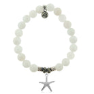 White Moonstone Gemstone Bracelet with Starfish Sterling Silver Charm