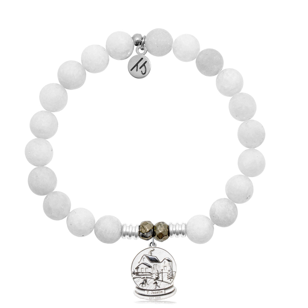 White Moonstone Gemstone Bracelet with Tis The Season Sterling Silver Charm