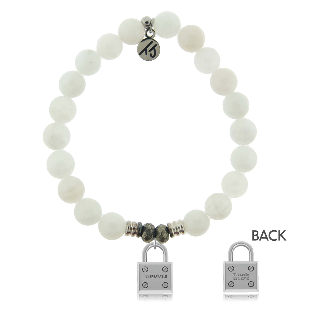 White Moonstone Gemstone Bracelet with Unbreakable Sterling Silver Charm