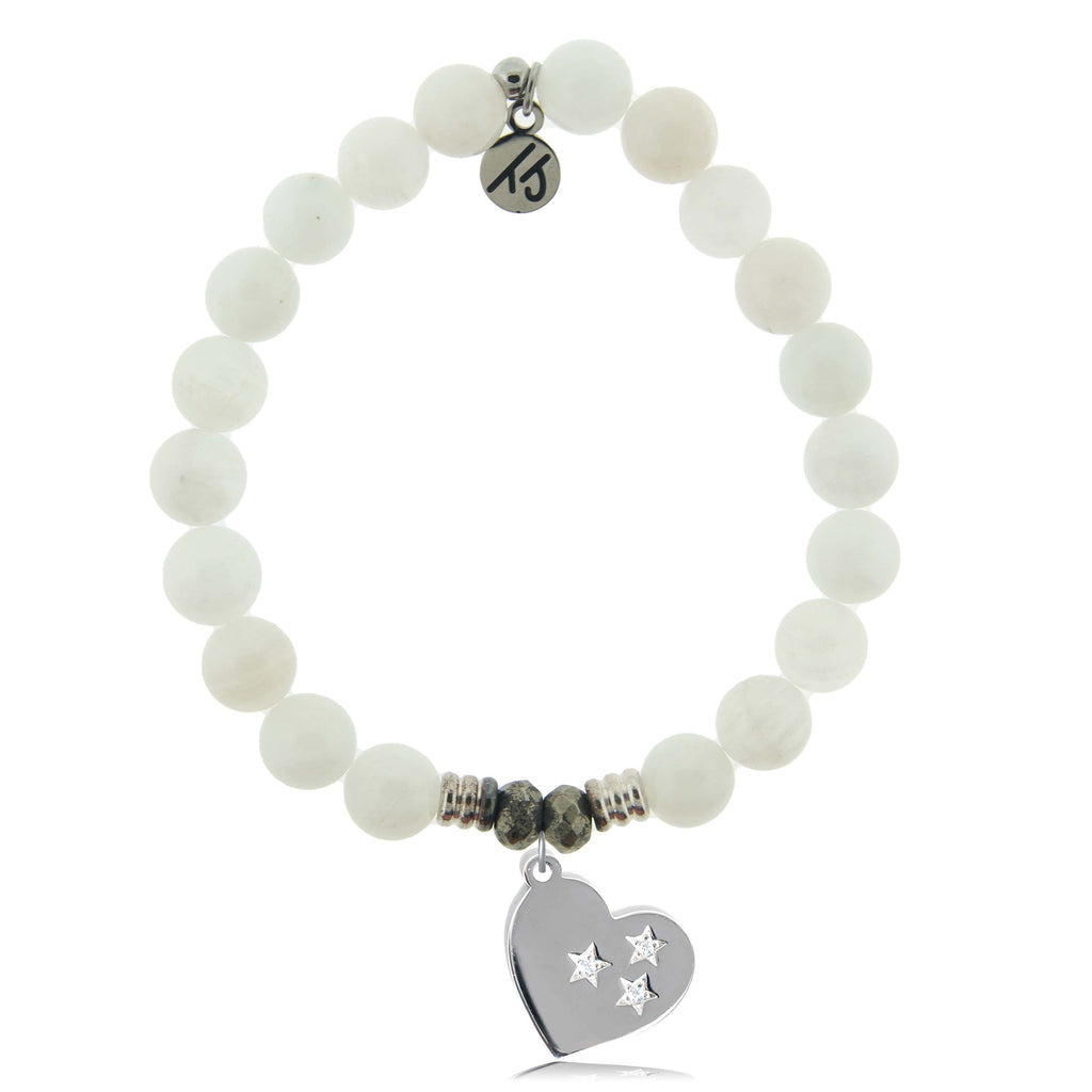 White Moonstone Gemstone Bracelet with Wishing Heart Sterling Silver Charm