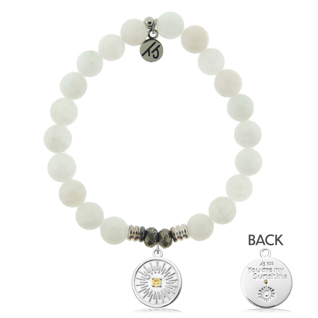 White Moonstone Gemstone Bracelet with You Are My Sunshine Sterling Silver Charm