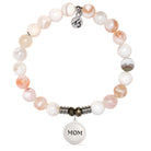 White Natural Agate Gemstone Bracelet with Endless Love Mom Sterling Silver Charm
