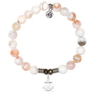 White Natural Agate Gemstone Bracelet with Faith Hope Love Sterling Silver Charm