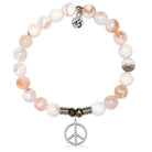 White Natural Agate Gemstone Bracelet with Peace CZ Sterling Silver Charm