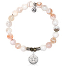 White Natural Agate Gemstone Bracelet with Sand Dollar CZ Sterling Silver Charm