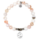 White Natural Agate Gemstone Bracelet with Wave Cutout Sterling Silver Charm