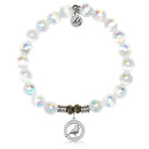 White Selenite Gemstone Bracelet with Cardinal White CZ Sterling Silver Charm