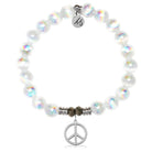 White Selenite Gemstone Bracelet with Peace CZ Sterling Silver Charm