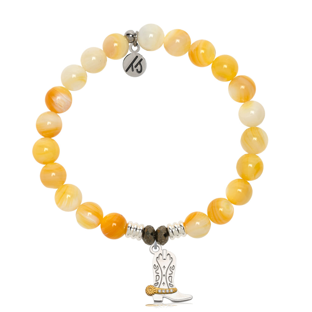 Yellow Shell Gemstone Bracelet with Cowboy Boot Sterling Silver Charm