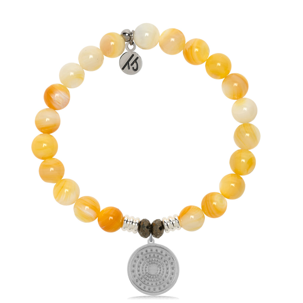 Yellow Shell Gemstone Bracelet with Family Circle Sterling Silver Charm
