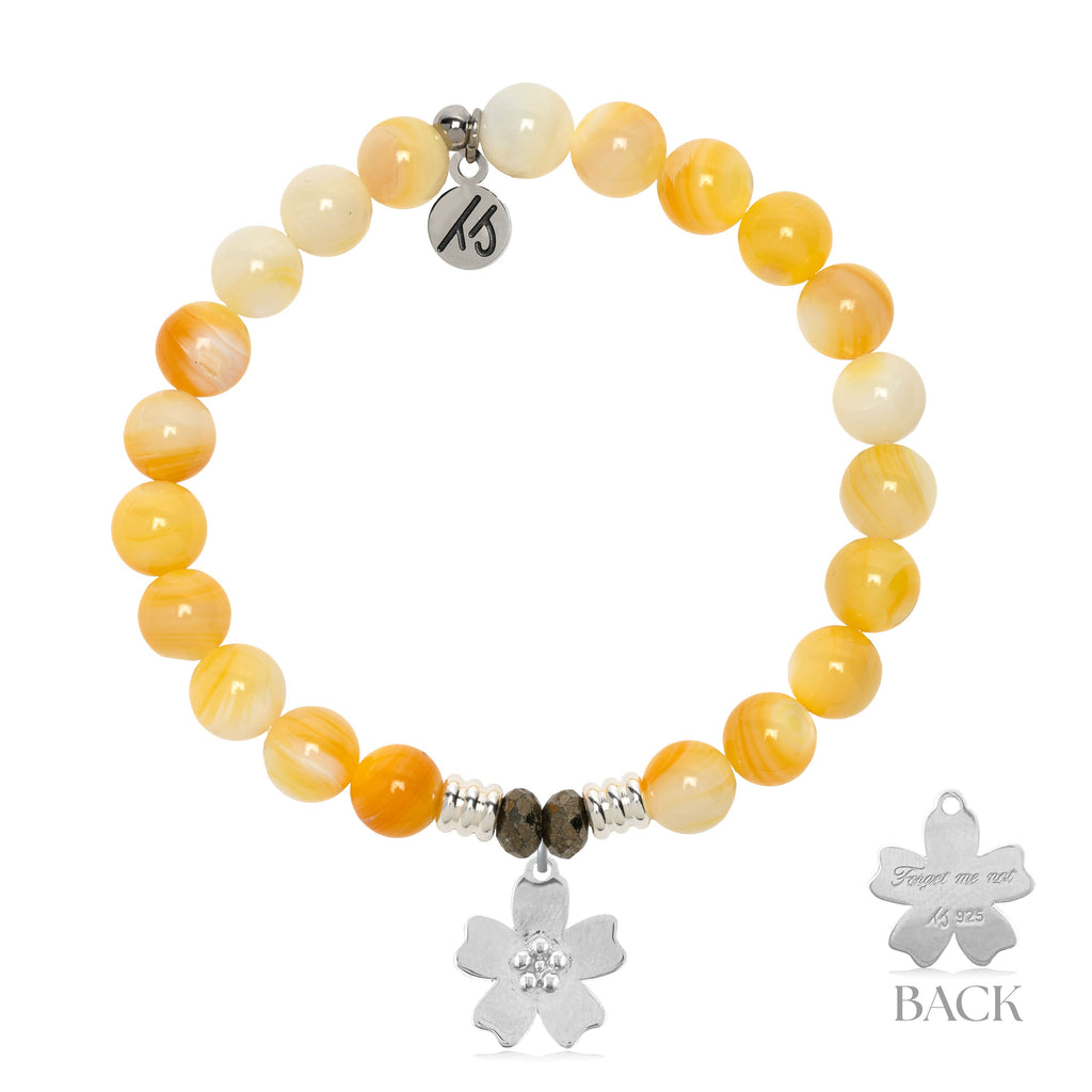 Yellow Shell Gemstone Bracelet with Forget Me Not Sterling Silver Charm