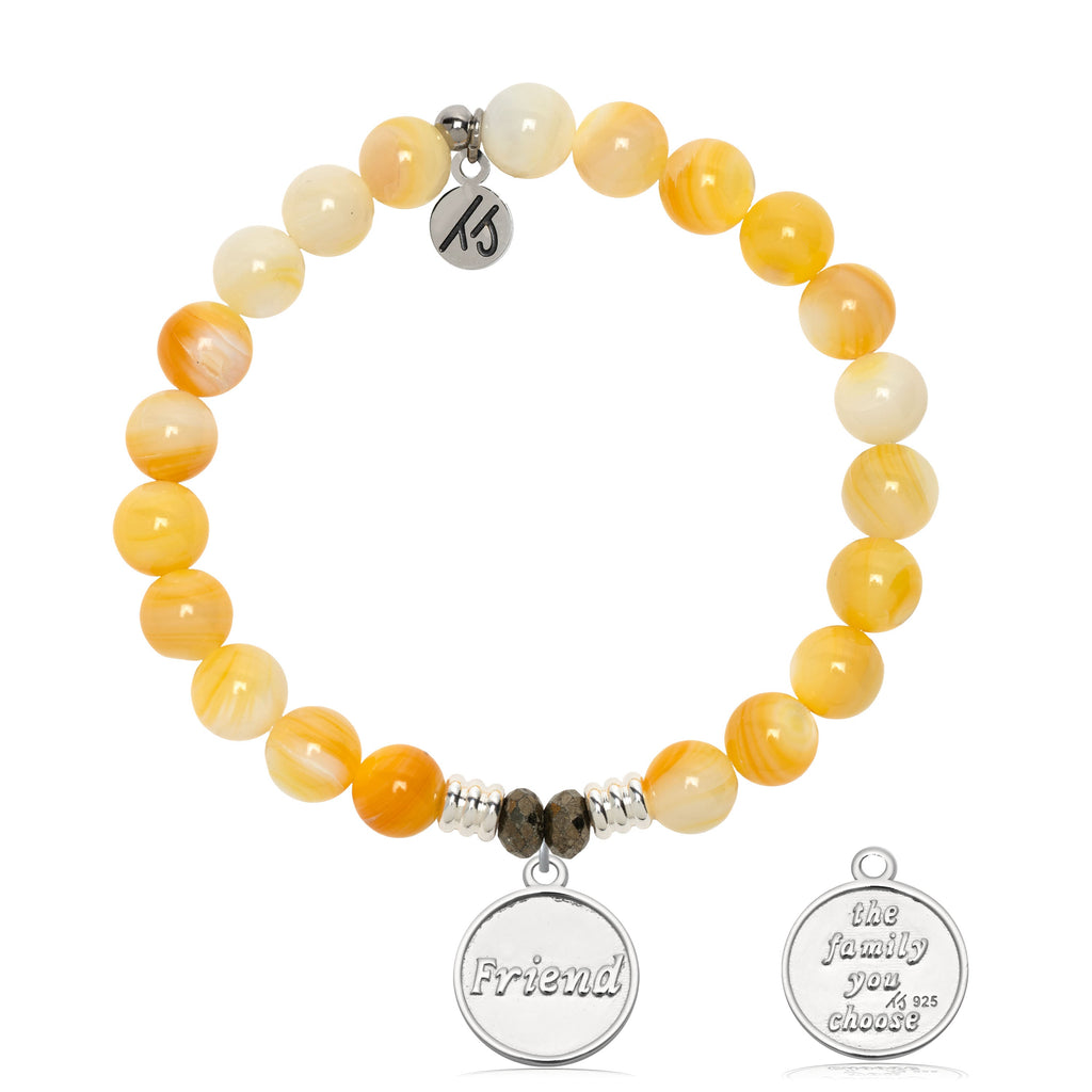 Yellow Shell Gemstone Bracelet with Friends the Family Sterling Silver Charm