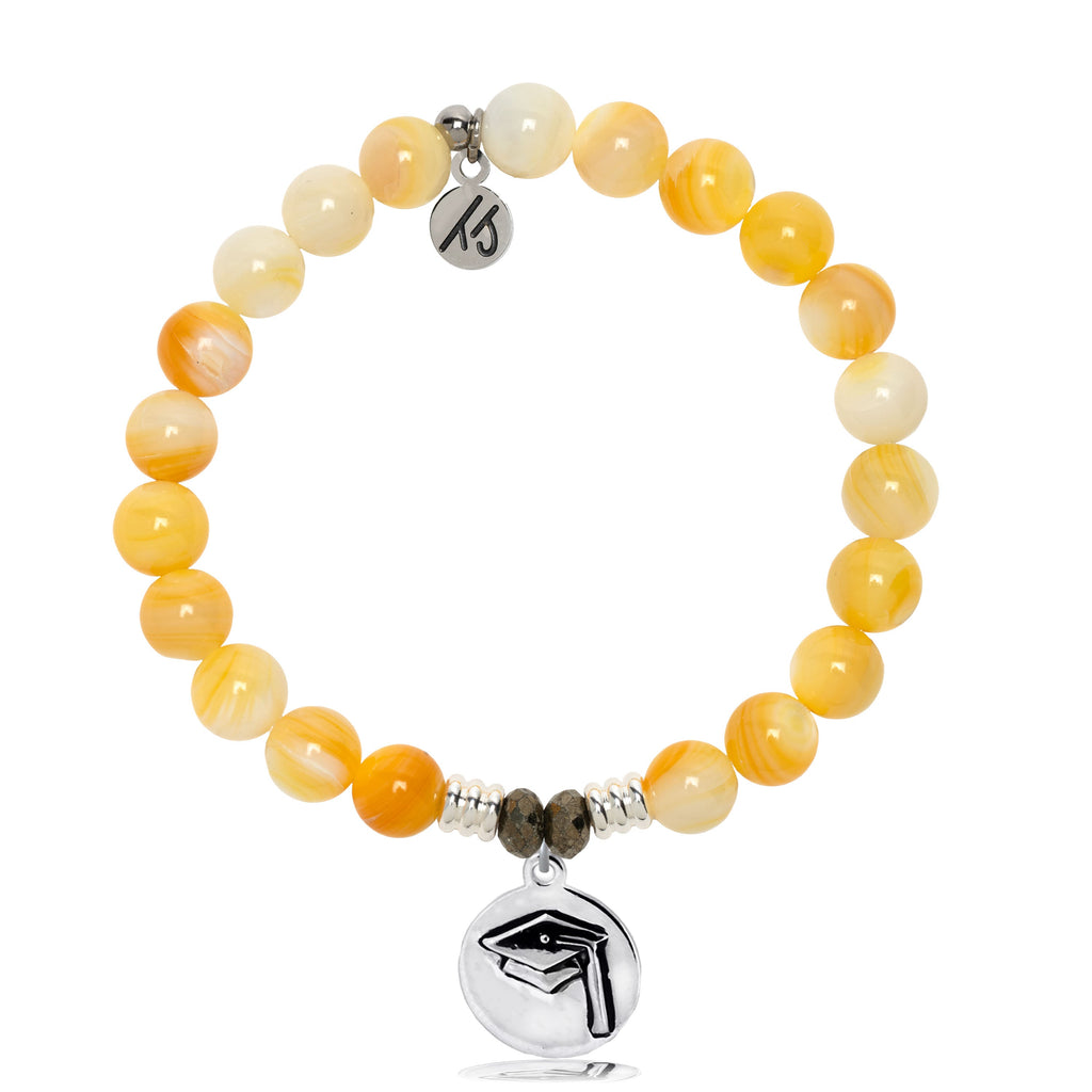 Yellow Shell Gemstone Bracelet with Grad Cap Sterling Silver Charm