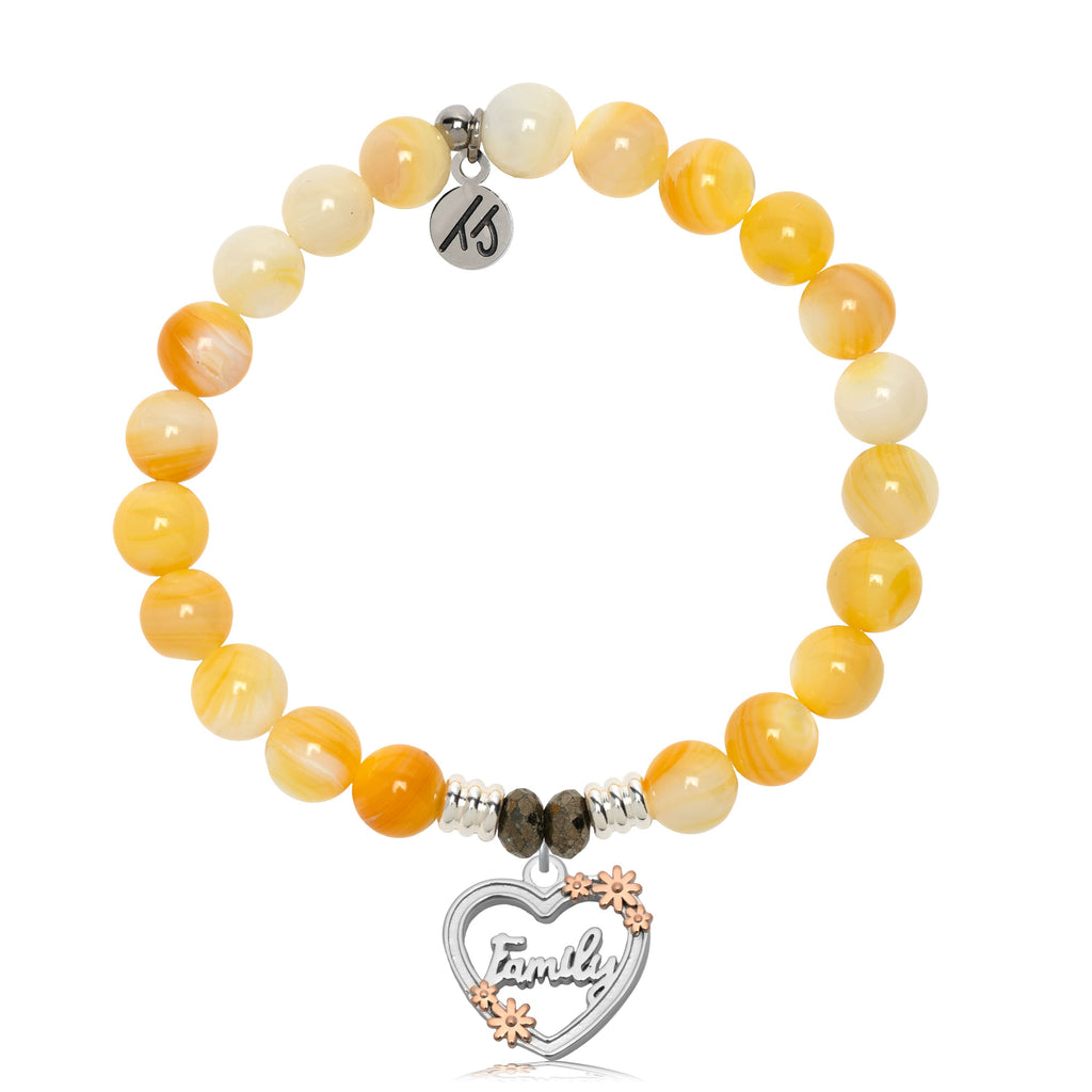 Yellow Shell Gemstone Bracelet with Heart Family Sterling Silver Charm