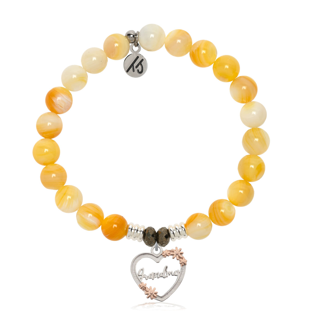 Yellow Shell Gemstone Bracelet with Heart Grandma Sterling Silver Charm